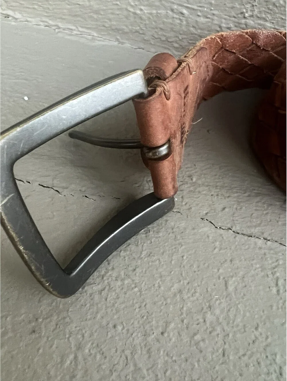 Duluth Trading CO Mens 44 Brown Leather Braided Woven Belt OD-Buckle